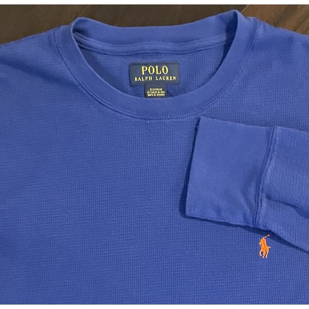 Polo Ralph Lauren Sleepwear Men L Blue Waffle Knit Thermal Long Sleeve Top Comfy